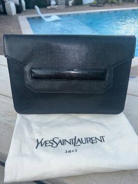 YSL Saffiano Leather Envelope Clutch